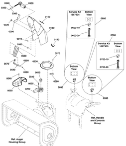 Chute And Rotation Group Diagram and Parts List for 1696262-00 (18-2851-33-1371 Pro)(2012) Briggs and Stratton Snow Blower